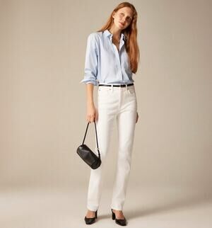 J.Crew 1996 Semi-Stretch Tall Straight Jeans WMNS 30T White Denim High-Rise Zip